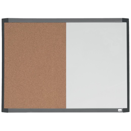 Pizarra magnética y tablero de noticias corcho (división vertical) NOBO 585X430 mm, marco colores surtidos (blanco, gris o negro)