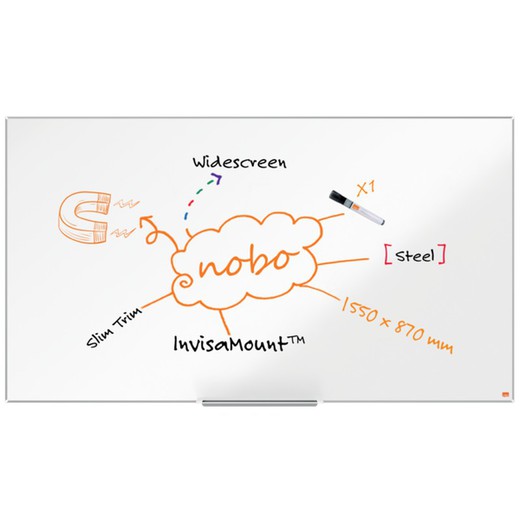 NOBO Impression Pro 70" gelakt stalen panoramalei, 1550x870mm, wit