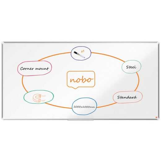 Pizarra NOBO Premium Plus acero lacado 2000x1000mm, blanco con regalo de Bloc de notas cristal y PACK de 4 rotuladores