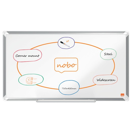 NOBO Premium Plus 32" gelakt stalen panoramalei, 710x400mm, wit