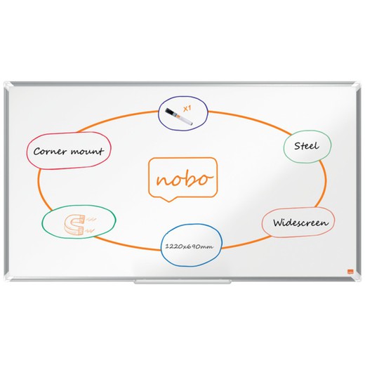 NOBO Premium Plus 55" ardósia panorâmica em aço lacado, 1220x690mm, branco