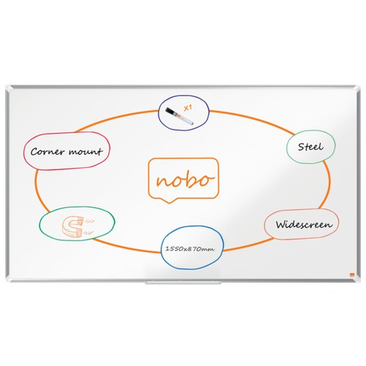 NOBO Premium Plus 70" gelakt stalen panoramalei, 1550x870mm, wit