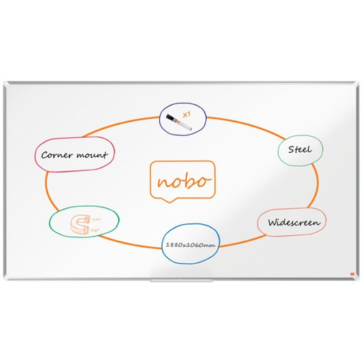 NOBO Premium Plus 85" lakeret stål panoramaskifer, 1880x1060mm, hvid