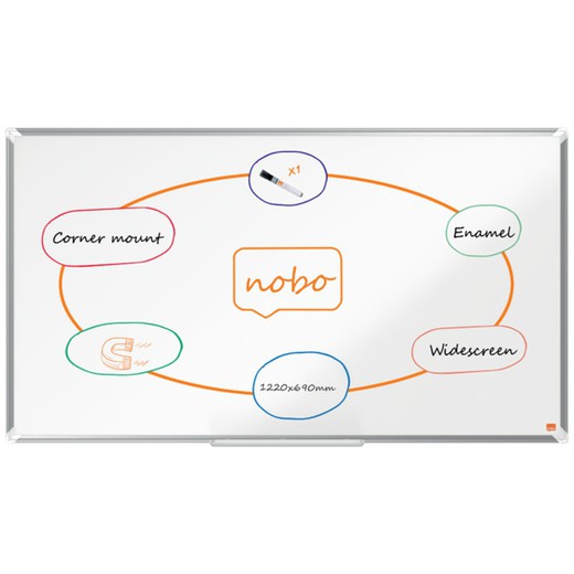 NOBO Premium Plus 55" ardesia panoramica in acciaio vetrificato, 1220x690mm, bianco