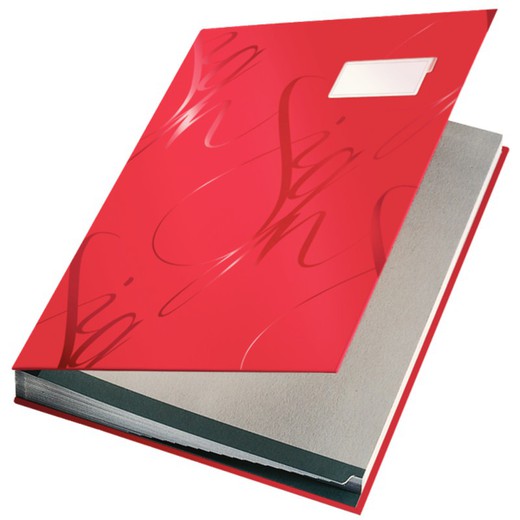 Signature holder Leitz Sign Range. Bellows with 18 spacers, soft grip finish, red