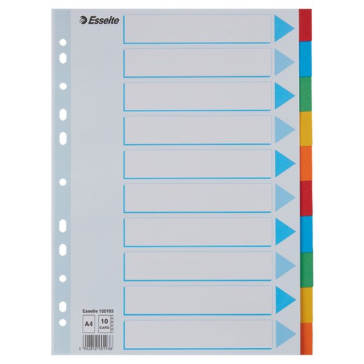 Multi-hole spacers. DIN A4. Color index card. 200g cardboard tabs. 1-10, multicolored