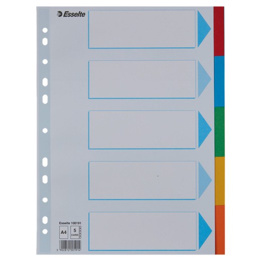 Multi-hole spacers. DIN A4. Color index card. 200g cardboard tabs. 1-5, multicolored