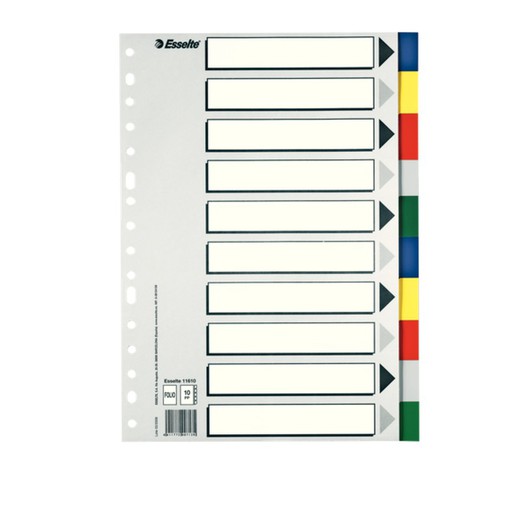 Separadores Multitaladro Mod.713. Folio. Con cartulina índice b/n. 10 pestañas PP, multicolor