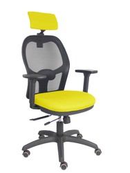 Silla con sistema traslack con malla negra y asiento bali amarillo con brazos 3D, cabecero regulable