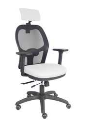 Silla con sistema traslack con malla negra y asiento bali blanco con brazos 3D, cabecero regulable