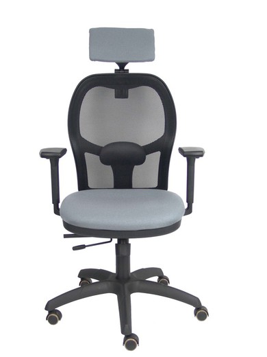 Silla con sistema traslack con malla negra y asiento bali gris con brazos 3D, cabecero regulable