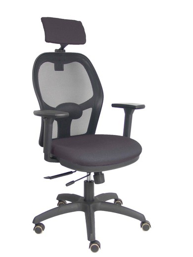 Silla con sistema traslack con malla negra y asiento bali gris oscuro con brazos 3D, cabecero regulable