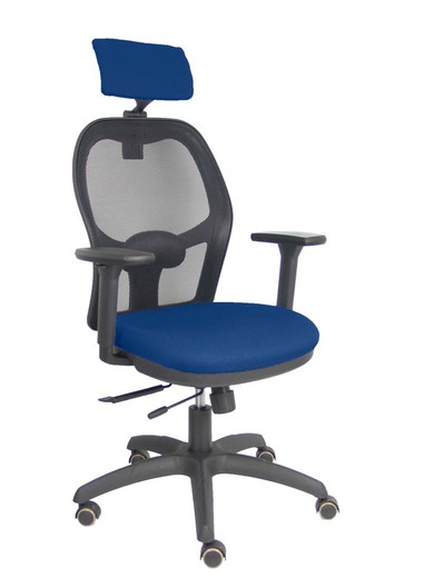 Silla con sistema traslack con malla negra y asiento bali marino con brazos 3D, cabecero regulable