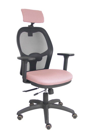 Silla con sistema traslack con malla negra y asiento bali rosa con brazos 3D, cabecero regulable