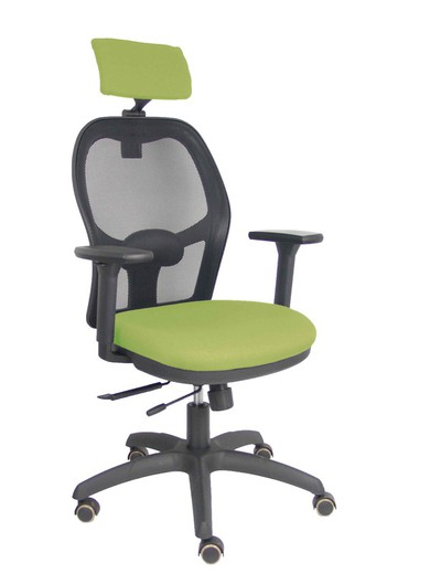 Silla con sistema traslack con malla negra y asiento bali verde oliva con brazos 3D, cabecero regulable