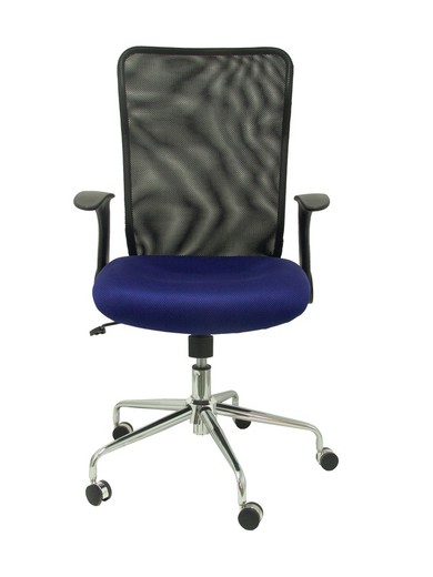 Silla de oficina ergonómica con mecanismo basculante, brazos retráctiles y regulable en altura - Respaldo de malla transpirable y asiento tapizado en tejido 3D color azul