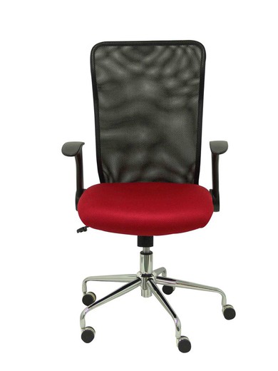 Silla de oficina ergonómica con mecanismo basculante, brazos retráctiles y regulable en altura - Respaldo de malla transpirable y asiento tapizado en tejido 3D color roja