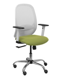 Silla de oficina ergonómica con mecanismo sincro, brazos regulables blancos y ajustable en altura