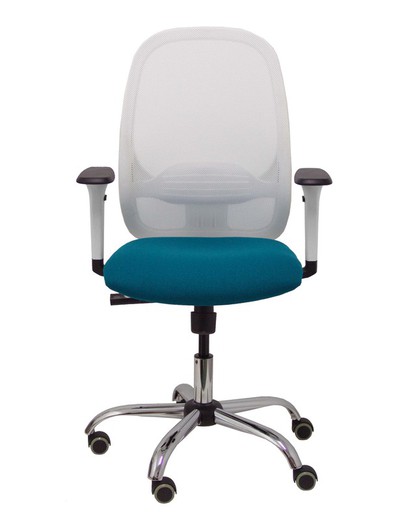 Silla de oficina ergonómica con mecanismo sincro, brazos regulables blancos y ajustable en altura