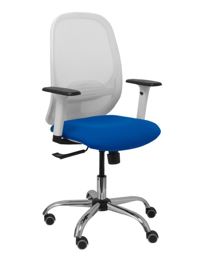 Silla de oficina ergonómica con mecanismo sincro, brazos regulables blancos y ajustable en altura