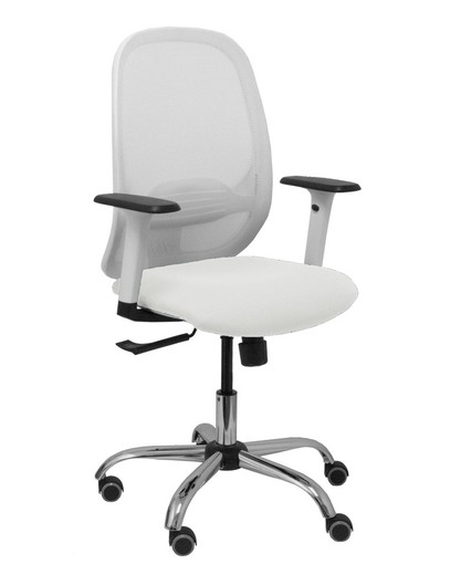 Silla de oficina ergonómica con mecanismo sincro, brazos regulables blancos y ajustable en altura