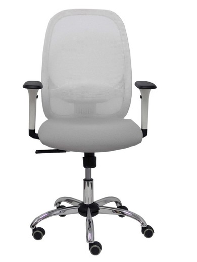 Silla de oficina ergonómica con mecanismo sincro, brazos regulables blancos y ajustable en altura