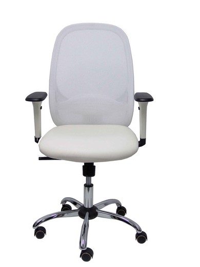 Silla de oficina ergonómica con mecanismo sincro, brazos regulables blancos y ajustable en altura