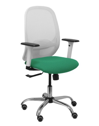 Silla de oficina ergonómica con mecanismo sincro, brazos regulables blancos y ajustable en altura