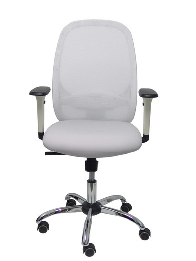 Silla de oficina ergonómica con mecanismo sincro, brazos regulables blancos y ajustable en altura