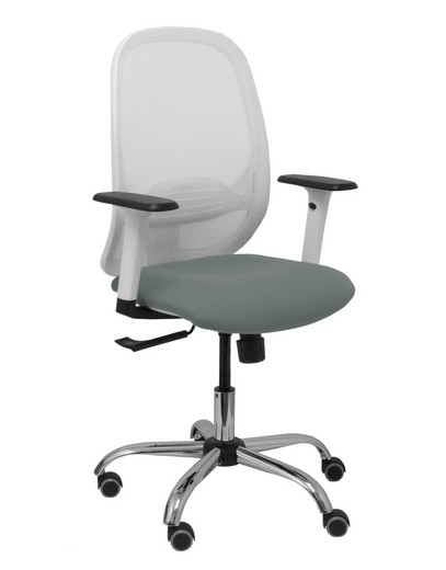 Silla de oficina ergonómica con mecanismo sincro, brazos regulables blancos y ajustable en altura