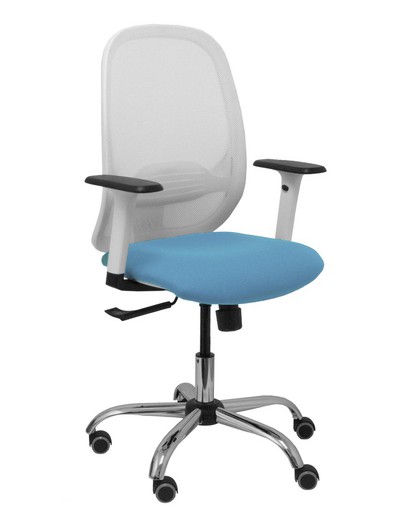 Silla de oficina ergonómica con mecanismo sincro, brazos regulables blancos y ajustable en altura