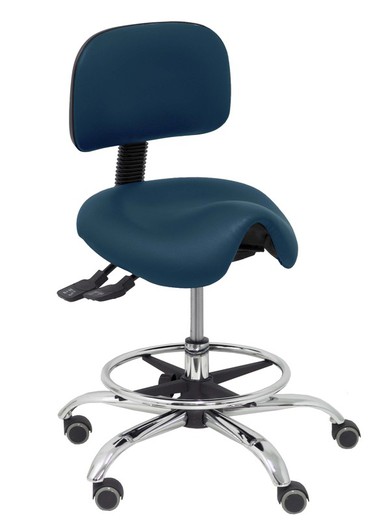 Taburete clínico giratorio y ergonómico con asiento anatómico y regulable en altura color azul marino