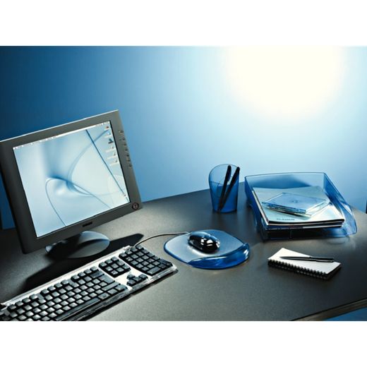 Kristall-Mauspad mit durchscheinender, blauer Gel-gefüllter Handballenauflage