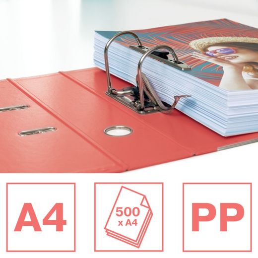 Colour'Breeze Nº1 lever arch file. Plastic lined plastic interior. DIN A4. Spine 75mm. coral