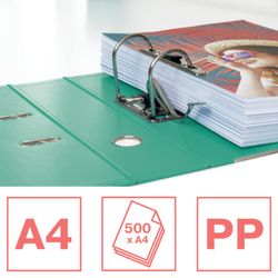 Colour'Breeze Nº1 armbågsfil. Plastfodrad plastinsida. DIN A4. Rygg 75 mm. grön