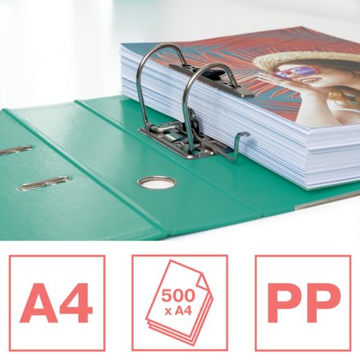 Colour'Breeze Aktenordner. Gefütterter Kunststoff, innen Papier. DIN A4. Rücken 75 mm. grün