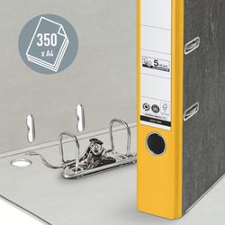 Pilnik Leitz z neutralną dźwignią CO2. Marmurkowy karton. 180 stopni. DIN A4. Grzbiet 52 mm, żółty