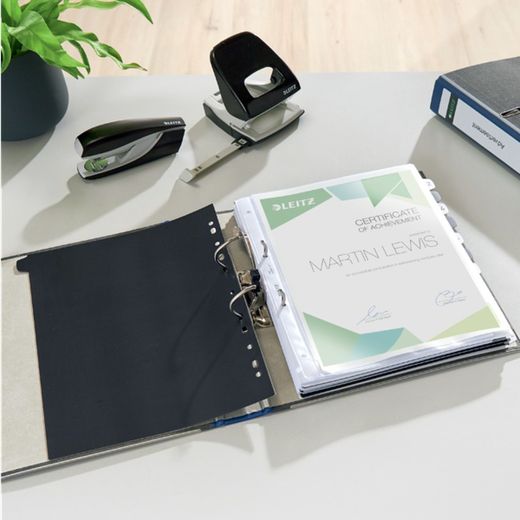 Lima a leva neutra Leitz CO2. Cartoncino marmorizzato. 180º. DIN A4. Dorso 52 mm, blu