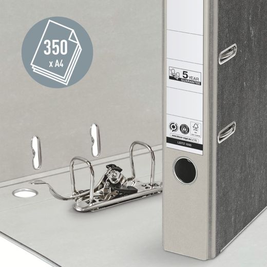 Classeur à levier neutre en CO2 Leitz. Carton marbré. 180º. DIN A4. Dos 52 mm, gris