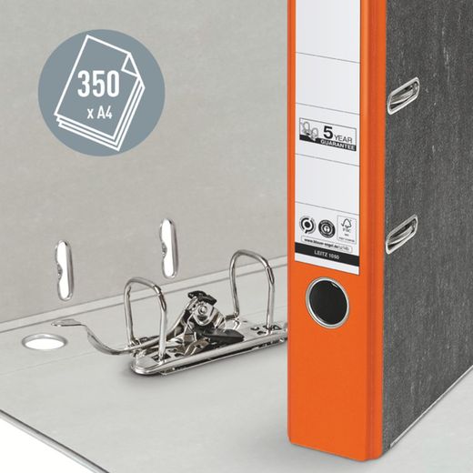 Classeur à levier neutre en CO2 Leitz. Carton marbré. 180º. DIN A4. Dos 52 mm, orange