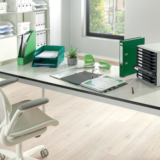 CO2-neutraler Aktenordner von Leitz. Marmorierter Karton. 180º. DIN A4. Rücken 52 mm, grün