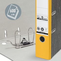 Pilnik Leitz z neutralną dźwignią CO2. Marmurkowy karton. 180 stopni. DIN A4. Grzbiet 80 mm, żółty