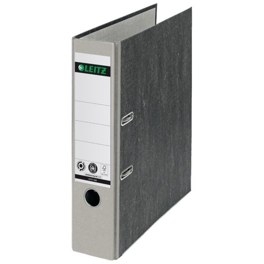 Classeur à levier neutre en CO2 Leitz. Carton marbré. 180º. DIN A4. Dos 80 mm, gris