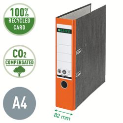 Classeur à levier neutre en CO2 Leitz. Carton marbré. 180º. DIN A4. Dos 80 mm, orange