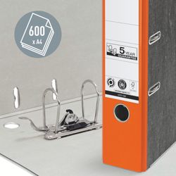 Classeur à levier neutre en CO2 Leitz. Carton marbré. 180º. DIN A4. Dos 80 mm, orange