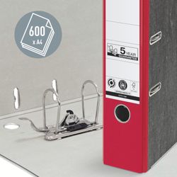 Classeur à levier neutre en CO2 Leitz. Carton marbré. 180º. DIN A4. Dos 80 mm, rouge