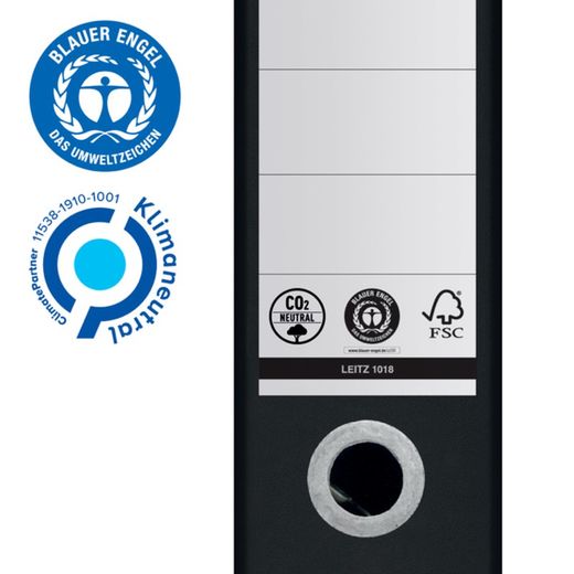 Leitz ordner gemaakt van 100% gerecycled en recyclebaar karton. 180º. DINA4. Rug 80mm. zwart