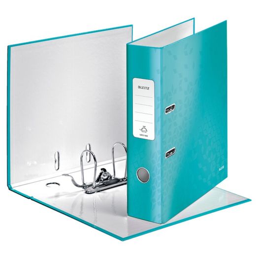 Archivador de palanca Leitz WOW. Cartón forrado. 180º. DIN A4. 80 mm. turquesa