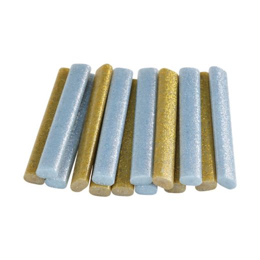 Blister pack of 16 Oval glitter sticks for low temperature gun, assorted (gold, silver)