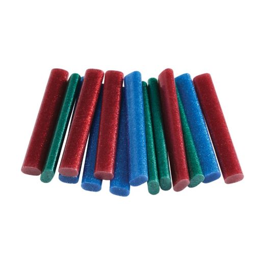 Blister pack of 16 Oval glitter sticks for low temperature gun, assorted (red, green, blue)